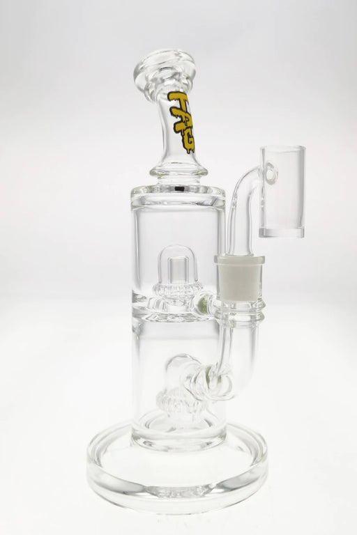 9.5" Bent Neck Double Super Slit UFO 50x5MM (14MM Female) Wavy Yellow Label - Clear .04