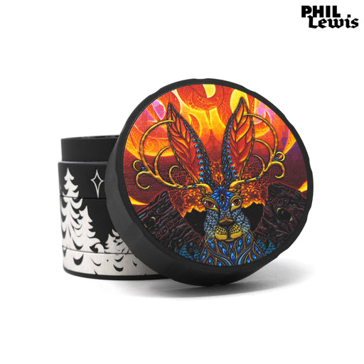 Cali Crusher® Homegrown 2.35" 4 Piece Hard Top Herb Grinder - Black - PHIL LEWIS ART - JACKALOPE