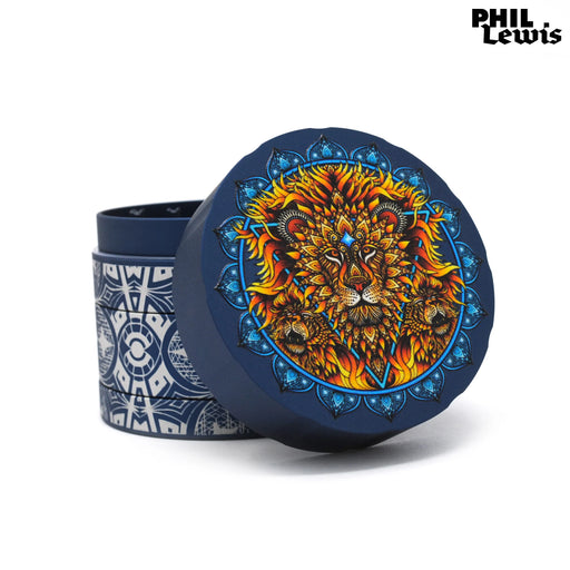 Cali Crusher® Homegrown 2.35" 4 Piece Hard Top Herb Grinder - Blue - PHIL LEWIS ART - LION