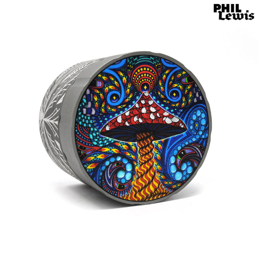 Cali Crusher® Homegrown 2.35" 4 Piece Hard Top Herb Grinder - Grey - PHIL LEWIS ART - SHROOM