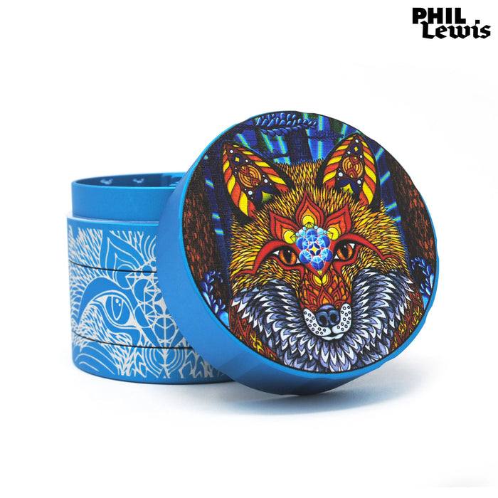 Cali Crusher® Homegrown 2.35" 4 Piece Hard Top Herb Grinder - Aqua - PHIL LEWIS ART - FOX