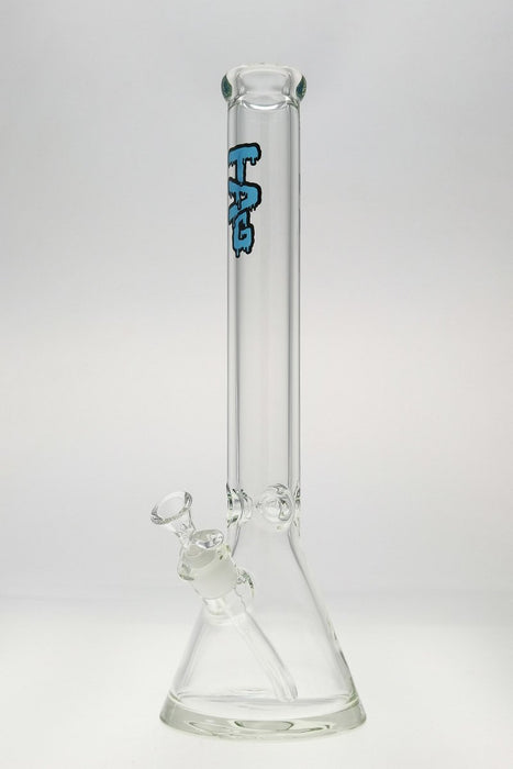 18" Beaker 50x9MM - 18/14MM Downstem (4.50") Wavy Light Blue Label - Clear .04