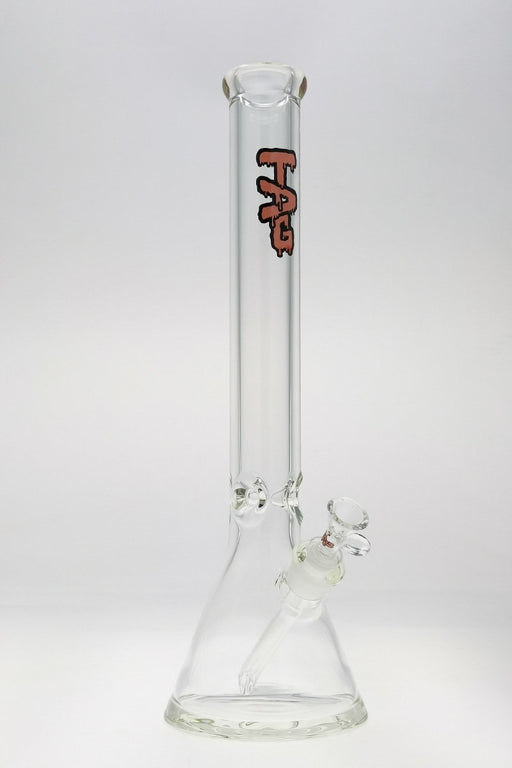 18" Beaker 50x9MM - 18/14MM Downstem (4.50") Wavy Pink Label - Clear .04