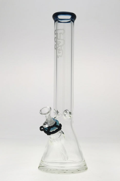 16" Beaker 50x7MM - 18/14MM Downstem (4.00") Wavy Sandblasted Logo - Blue Stardust Accents .03
