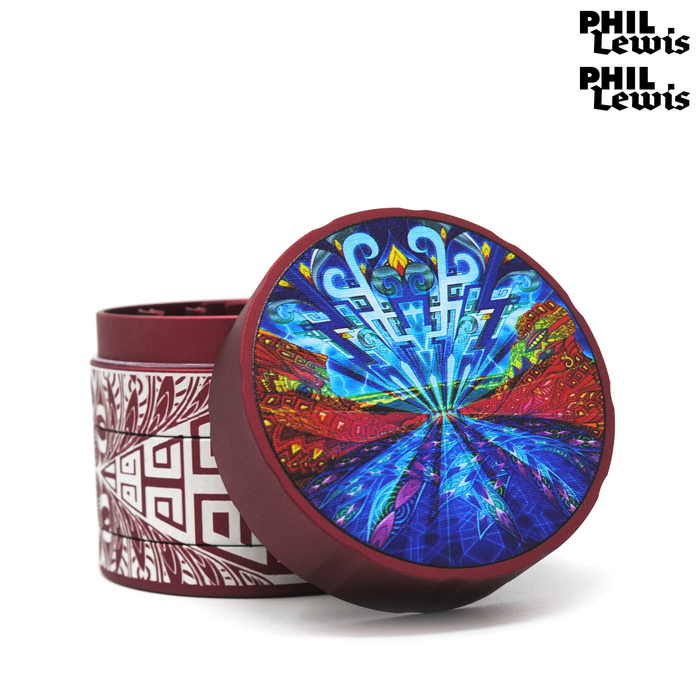 Cali Crusher® Homegrown 2.35" 4 Piece Hard Top Herb Grinder - Red - PHIL LEWIS ART - REDROCKS