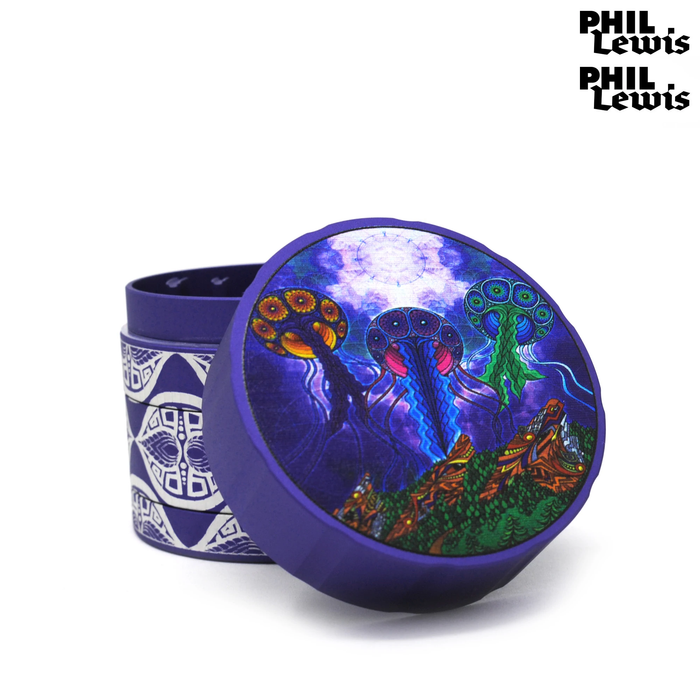 Cali Crusher® Homegrown 2.35" 4 Piece Hard Top Herb Grinder - Purple - PHIL LEWIS ART - JELLY